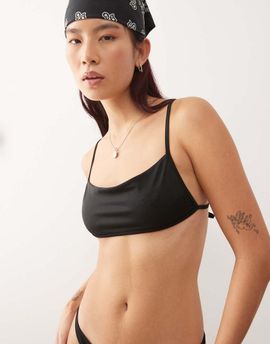 Weekday Weekday mix & match square bikini top with barely there strappy back in black