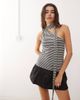 Weekday Weekday one shoulder halter top in off-black & gray stripe exclusive to ASOS - 1