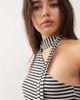 Weekday Weekday one shoulder halter top in off-black & gray stripe exclusive to ASOS - 3