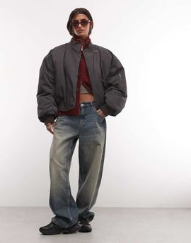 Weekday Weekday oversized bomber jacket with buttons in washed dark gray