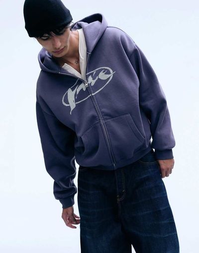 Weekday Weekday oversized hoodie with scribble graphic in washed purple