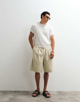 Weekday Weekday oversized long chino shorts in beige-Neutral