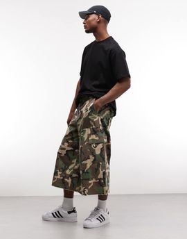 Weekday Weekday oversized longline shorts in green camo