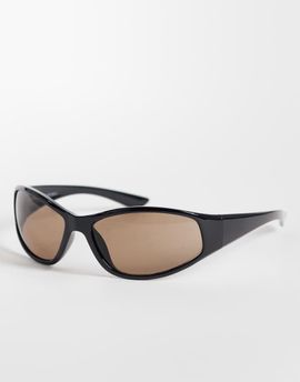 Weekday Weekday oversized racer sunglasses in black with brown lenses