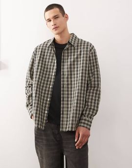 Weekday Weekday oversized shirt in beige & black check-Neutral
