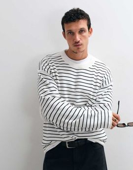 Weekday Weekday oversized sweater in off-white and black stripes