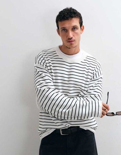 Weekday Weekday oversized sweater in off-white and black stripes