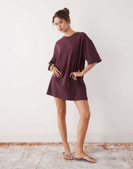 Weekday Weekday oversized T-shirt dress in burgundy exclusive to ASOS-Red