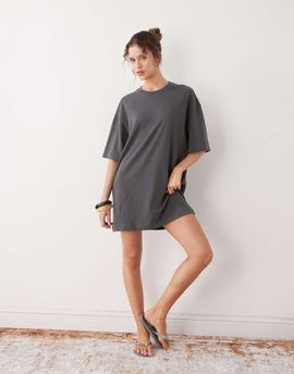 Weekday Weekday oversized T-shirt dress in charcoal exclusive to ASOS-Gray