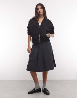 Weekday Weekday pleated midi skirt with side zip in black