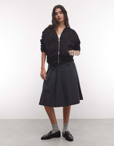 Weekday Weekday pleated midi skirt with side zip in black