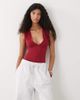 Weekday Weekday plunge V-neck top in cherry red - 3
