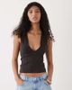 Weekday Weekday plunge v-neck top in dark brown - 1