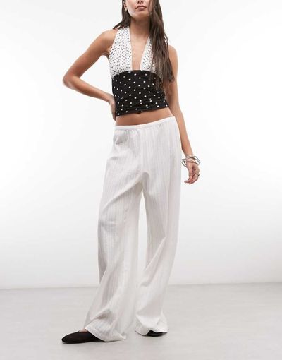 Weekday Weekday pull on textured cotton pants in ecru-White