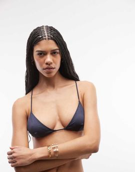 Weekday Weekday racerback metallic bikini top in dusty blue - part of a set