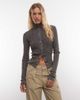 Weekday Weekday rib fitted high neck cardigan with hook & eye detail in dark gray wash - 1