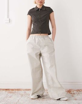 Weekday Weekday ripstop oversized drawstring pants in light beige-Brown