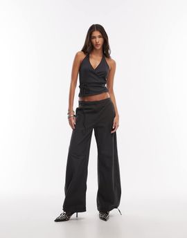 Weekday Weekday ripstop wide leg pants in washed dark gray