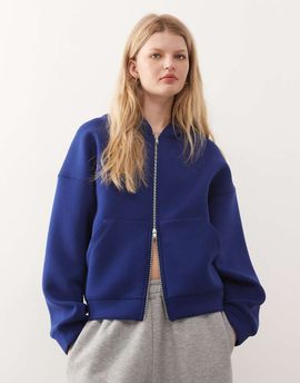 Weekday Weekday Scarlet oversized zip up hoodie in royal blue scuba-style fabric
