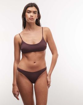 Weekday Weekday scoop front bikini top in dark plum-RED