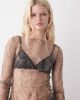 Weekday Weekday sheer mesh slash neck long sleeve top in crinkle print-Gray - 1