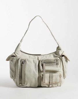 Weekday Weekday shoulder bag with multi pockets and contrast trims in stone-Neutral