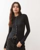 Weekday Weekday slim fit button front long sleeve top in black and gray stripes - 1