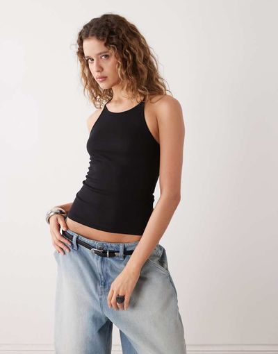Weekday Weekday slim fit racer back tank top in black