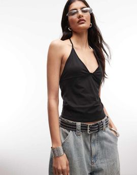 Weekday Weekday slim straps v-neck halter top in black