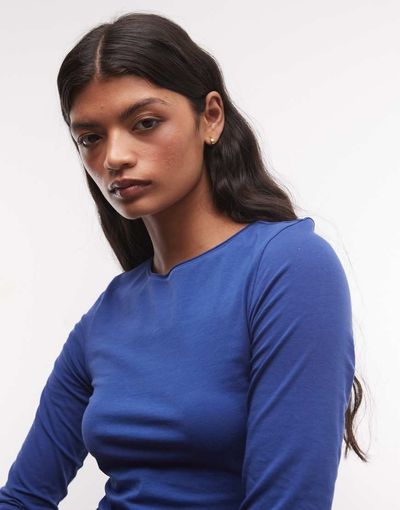 Weekday Weekday slim three quarter length sleeve top in blue