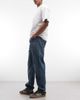 Weekday Weekday Space relaxed fit straight jeans in distressed mid blue wash with dynamo detailing - 2