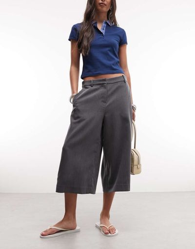Weekday Weekday suiting capri pants in dark heather gray