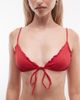 Weekday Weekday tie front frilly triangle bikini top in red exclusive to ASOS - 3