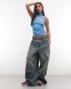 Weekday Weekday top with keyhole detail in blue - 2