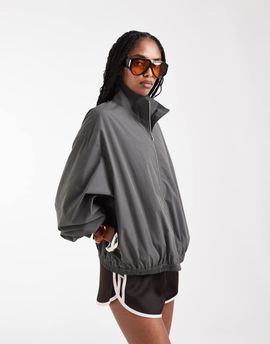 Weekday Weekday track jacket with funnel collar in dark gray