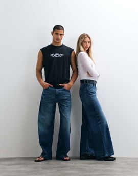 Weekday Weekday Unisex wide leg jeans in blue wash