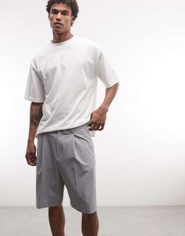 Weekday Weekday Uno loose fit tailored shorts in gray pinstripe