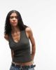 Weekday Weekday v-neck tank top in khaki - exclusive to ASOS-Green - 1