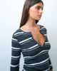 Weekday Weekday v-neck three quarter length sleeve top in black stripe-Gray - 1
