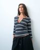 Weekday Weekday v-neck three quarter length sleeve top in black stripe-Gray - 2