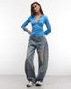 Weekday Weekday v-neck three quarter length sleeve top in blue - 2