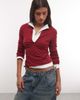 Weekday Weekday v-neck three quarter length sleeve top in cherry red - 1