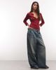 Weekday Weekday v-neck three quarter length sleeve top in cherry red - 2