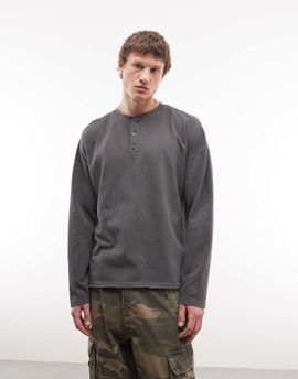 Weekday Weekday Vinny Henley long sleeve cotton top in gray wash