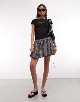 Weekday Weekday volume mini skirt in black and white plaid