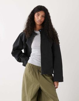 Weekday Weekday washed canvas zip up jacket in black