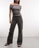 Weekday Weekday wide leg flare pants with texture detail in dark gray wash - 1
