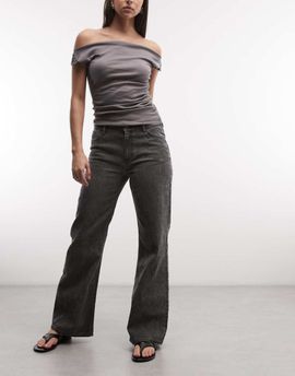 Weekday Weekday wide leg flare pants with texture detail in dark gray wash
