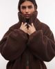 Weekday Weekday wool blend hairy knit zip up cardigan in dark brown melange - 1