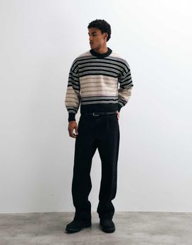 Weekday Weekday wool blend sweater in beige black & purple stripe